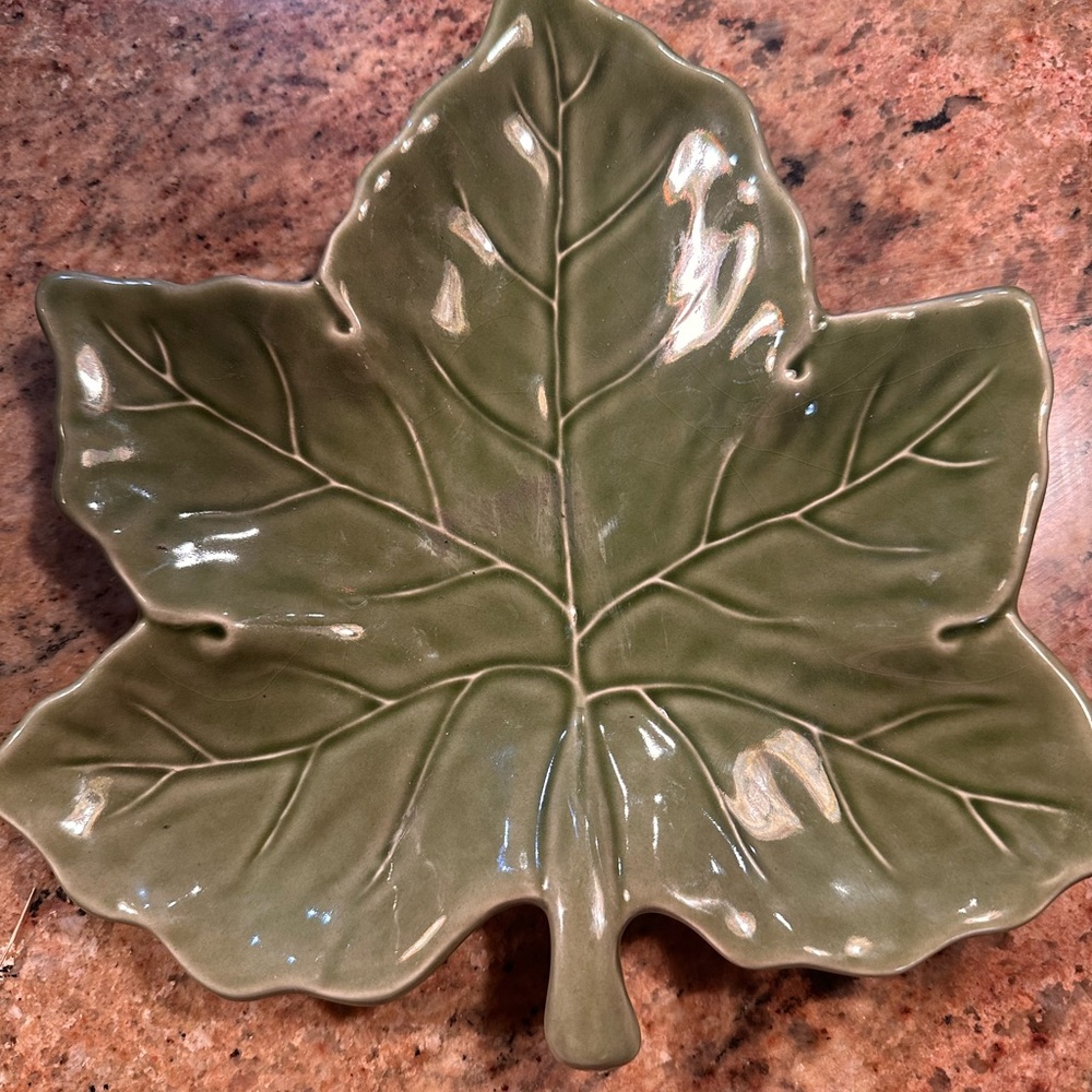 Pottery Barn Olive Green Leaf Plate